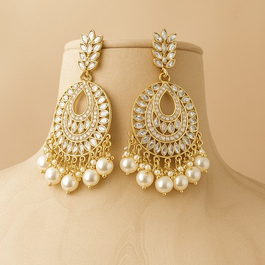 Crystal and Pearl Chandelier Earrings Gold-Toned