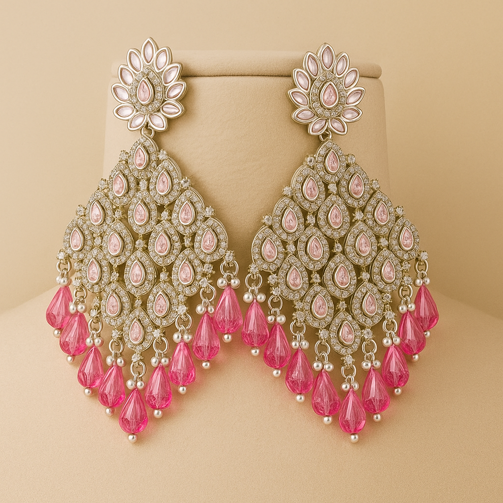 Traditional Indian Style Crystal Chandelier Earrings