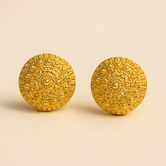 Traditional Gold-Plated Dome Shaped Stud Earrings