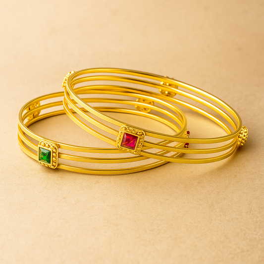 Gold-Plated Bangle Set with Crystal Accents