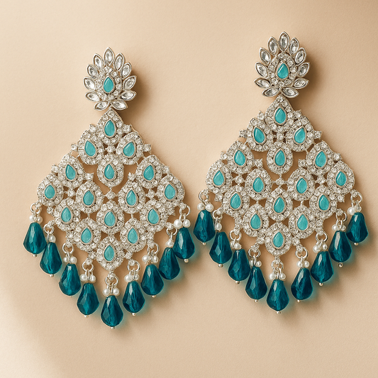 Silver and Blue Chandelier Earrings – Traditional Statement Jewelry