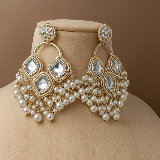 Vintage Style Crystal and Pearl Chandelier Earrings