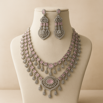 Vintage Style Crystal Necklace Set with Pink Stones