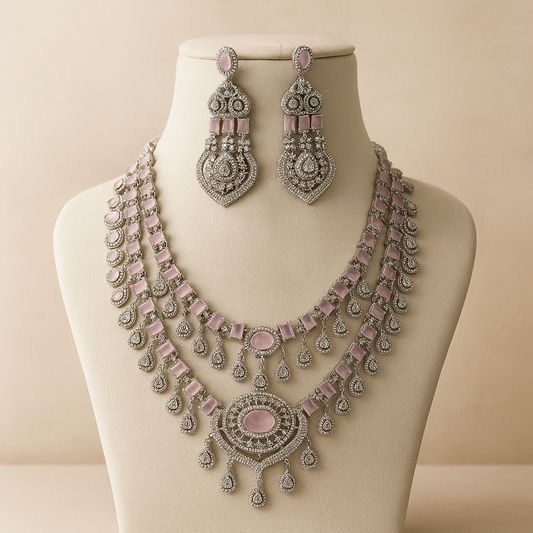 Vintage Style Crystal Necklace Set with Pink Stones