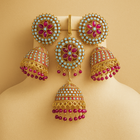 Jhumka Earrings with Maang Tikka