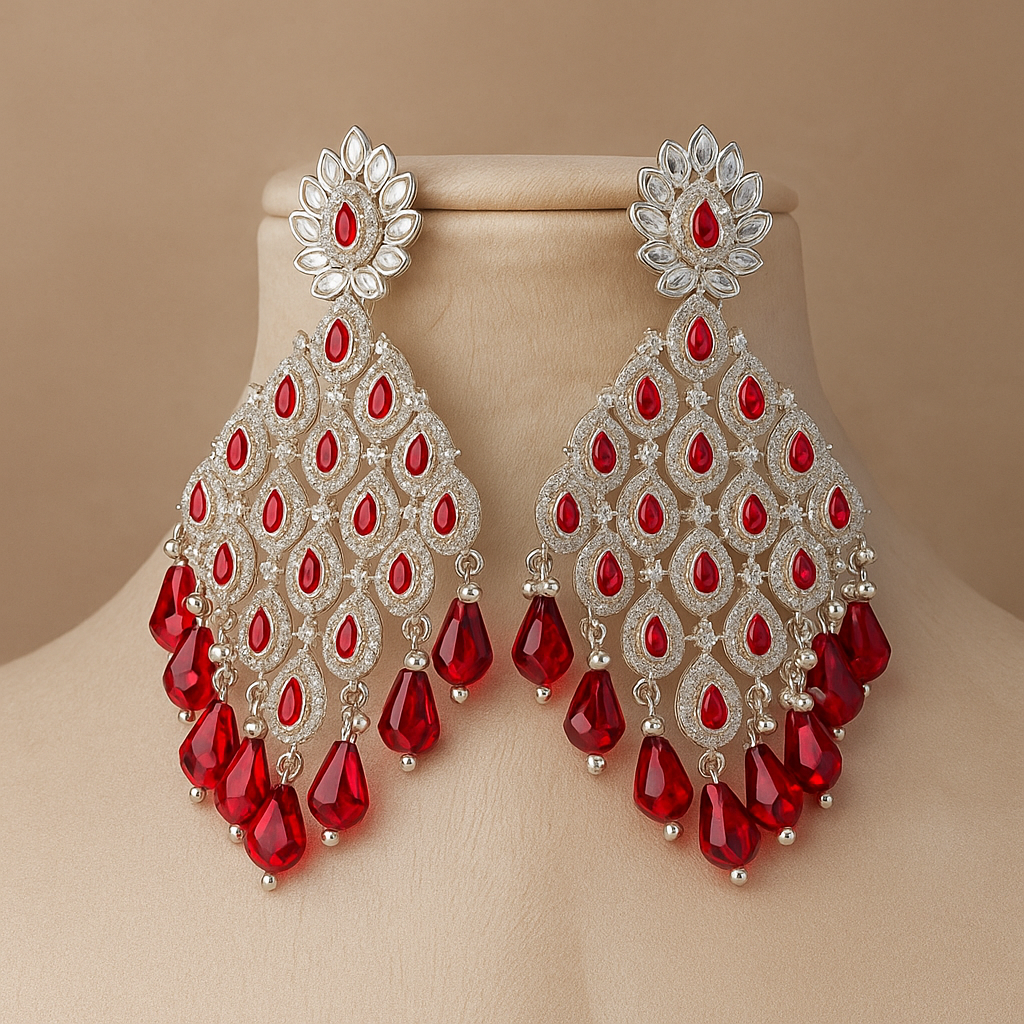 Traditional Indian Style Crystal Chandelier Earrings