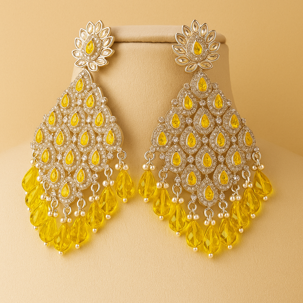 Traditional Indian Style Crystal Chandelier Earrings