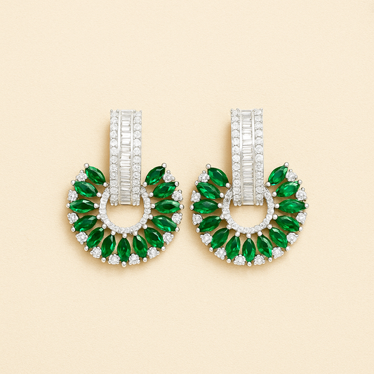 AD Elegant Emerald Green Hoop Earrings – Dazzling Crystal Luxury Jewelry