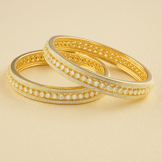 Gold-Plated Traditional Design, 2-Piece Set with CZ Stones