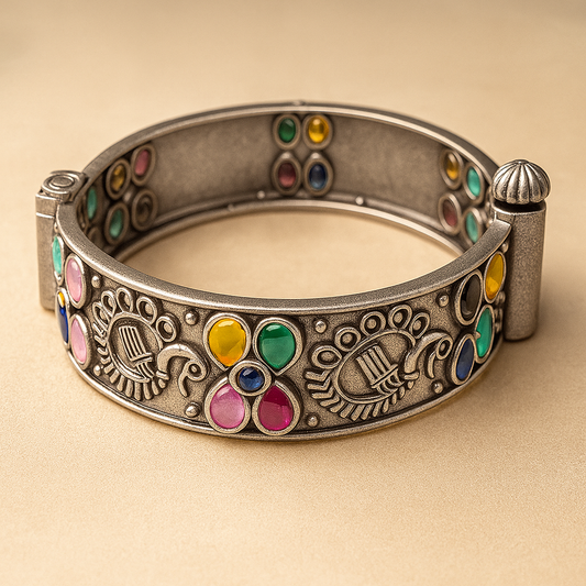 Vintage Style Multi-Gemstone Bangle Bracelet