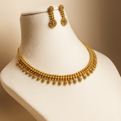 Traditional Gold-Plated Necklace Set with Turquoise Stones