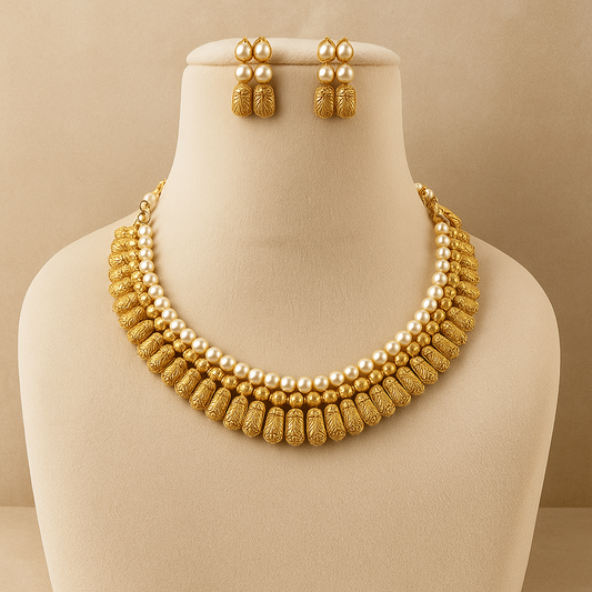 elegant gold necklace and matching earrings set