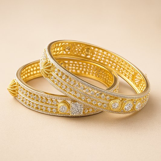 Luxury Gold-Plated Crystal Bangles Set, Traditional Design