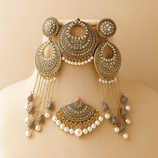 Vintage Style Chandelier Earrings Set with Pearl Drops