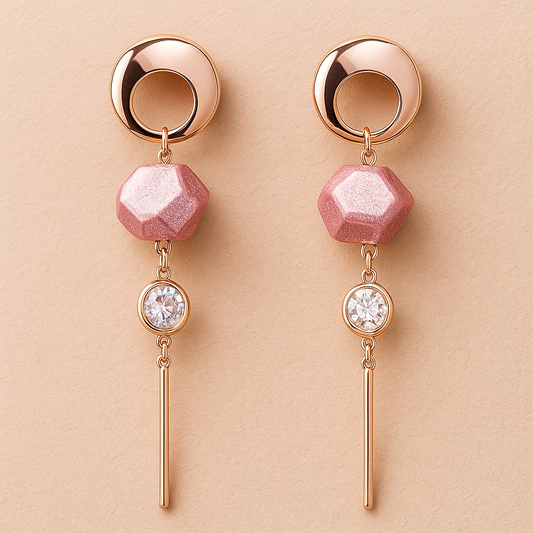 Elegant Drop Earrings with Pink Crystal Beads