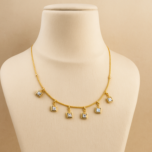 Dainty Gold Square Pendant Charms, Snake Chain