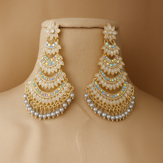 Elegant Chandelier Earrings with AB Crystal and Pearl Drops