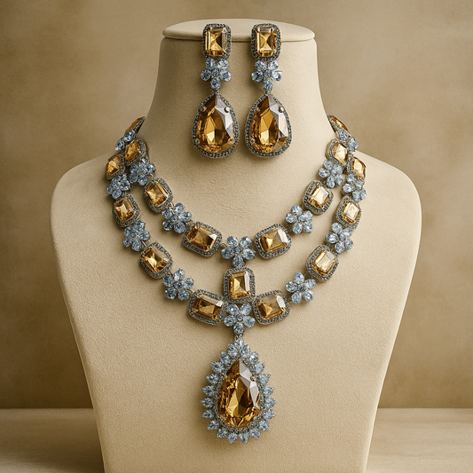 Luxury Crystal Jewellery Set with Champagne and Clear Stones, Necklace and Earrings, Wedding Accessories