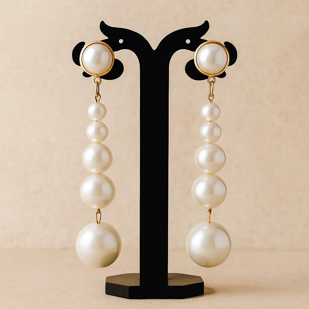 Elegant Pearl Drop Earrings, Graduated White Pearls