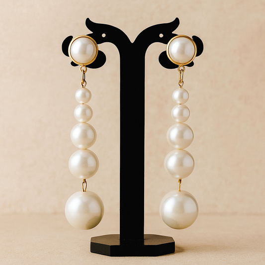 Elegant Pearl Drop Earrings, Graduated White Pearls