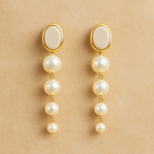 Elegant Pearl Drop Dangle Earrings, Rose Gold Tone