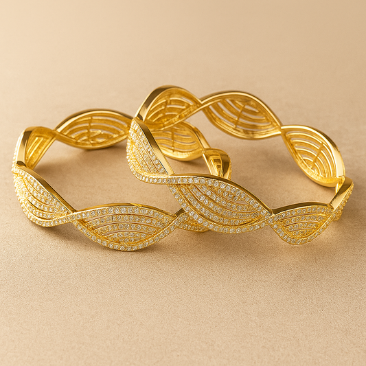 Luxury Crystal-Studded Gold Bangles, Twisted Infinity Design