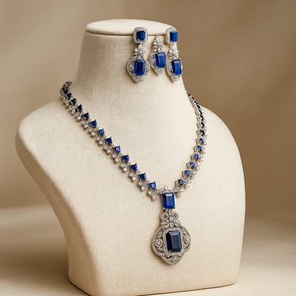 Luxury Blue Sapphire Crystal Jewellery Set with Necklace and Earrings