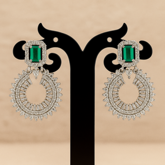 Elegant Crystal Starburst Drop Earrings with Green Stone