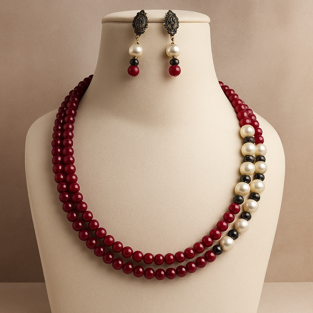 Glass beads with pearls Neklace