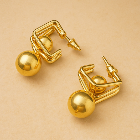Geometric Gold-Tone Ball Drop Earrings