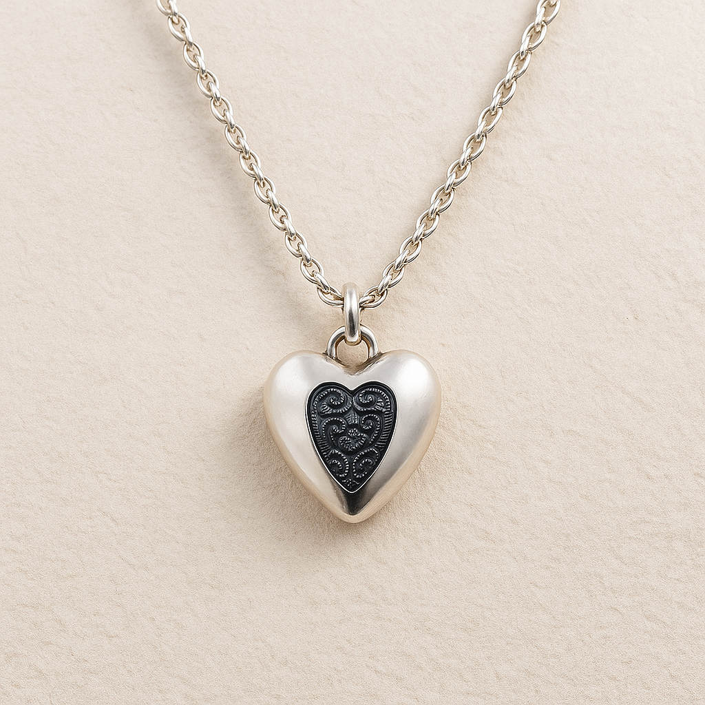 Sterling Silver Heart Pendant Chain with Blue Crystal