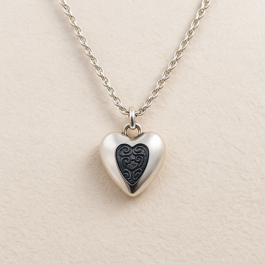 Sterling Silver Heart Pendant Chain with Blue Crystal