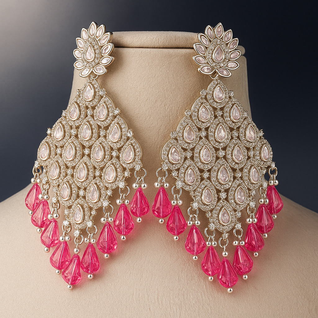 Traditional Indian Style Crystal Chandelier Earrings