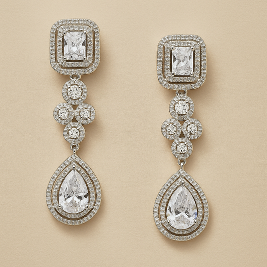 AD Glamorous Cubic Zirconia Statement Earrings – Luxury Teardrop Design