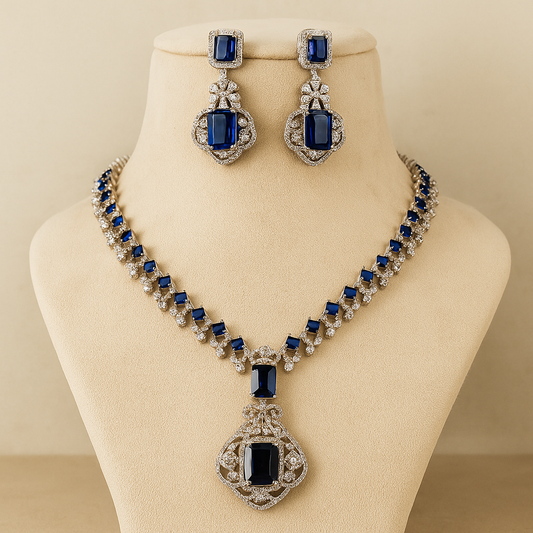 Luxury Blue Sapphire Crystal Jewellery Set with Necklace and Earrings