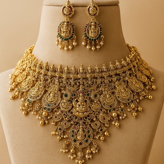 Heavy Temple Jewellery Necklace Set for Women | Bridal Antique Gold Choker