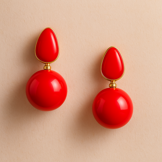 Elegant Red Drop Earrings, Double-Layered Design