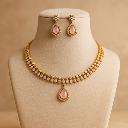 luxurious gold necklace and matching earrings