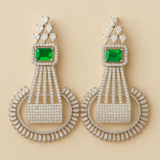 Luxurious Emerald & Diamond Statement Earrings – Bold & Elegant
