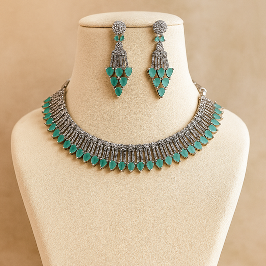 Crystal Necklace and Earring Set, Turquoise Blue Teardrop Stones