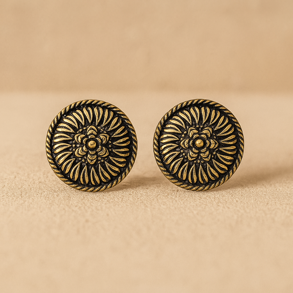 Antique Gold-Plated Floral Stud Earrings