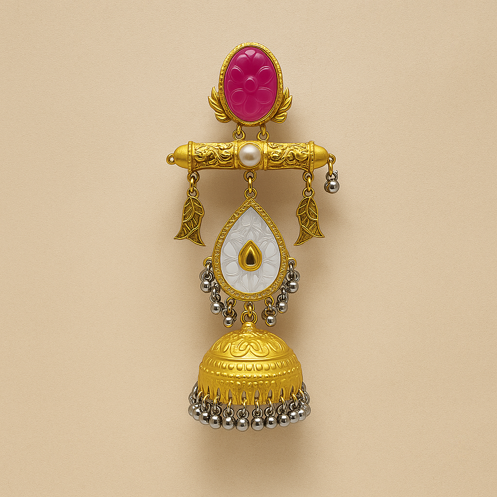 Traditional Jhumka Earrings – Antique Gold & Pearl Design