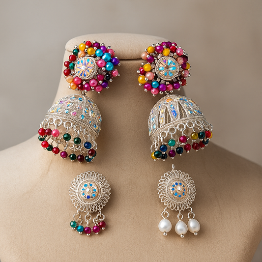 Multicoloured Crystal Jhumka Earrings