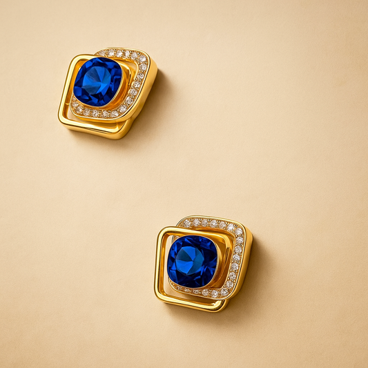 Fancy Blue Stone And Diamond Studs Earrings For Women And Girls| Stylish Pearl Earrings for Women and Girls (Blue)