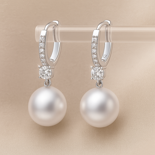 Silver Plated American Diamond Studded Contemporary Pearl Korean Drop Earrings