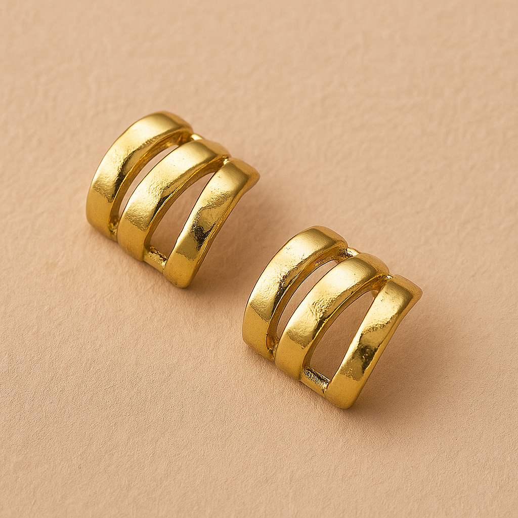 Fashion Jewelry Triple Band Gold-Tone Stud Earrings
