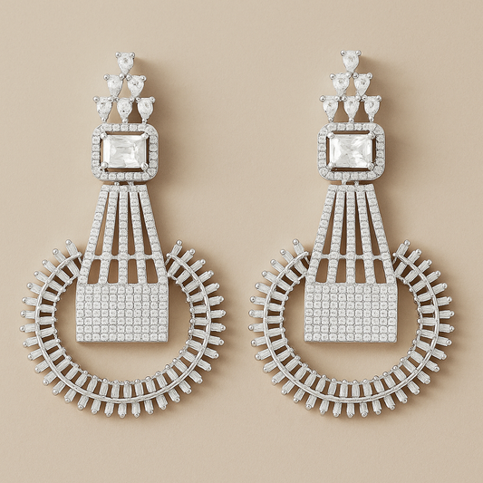 AD Silver & Crystal Statement Earrings – Elegant & Timeless